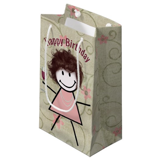 Birthday Stick Girl on met rode wijn Klein Cadeauzakje (Voorkant Gekanteld)