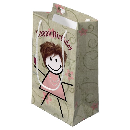 Birthday Stick Girl on met rode wijn Klein Cadeauzakje (Voorkant Gekanteld)