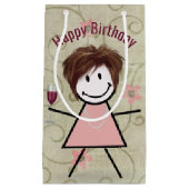 Birthday Stick Girl on met rode wijn Klein Cadeauzakje (Voorkant)