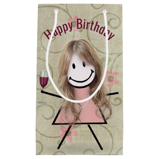 Birthday Stick Girl on met rode wijn Klein Cadeauzakje (Voorkant)