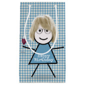 Birthday Stick Girl op Gingham met wijn Klein Cadeauzakje (Voorkant)