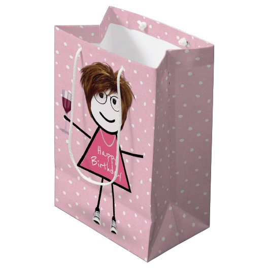 Birthday stick Girl op poka dots Medium Cadeauzakje (Voorkant Gekanteld)