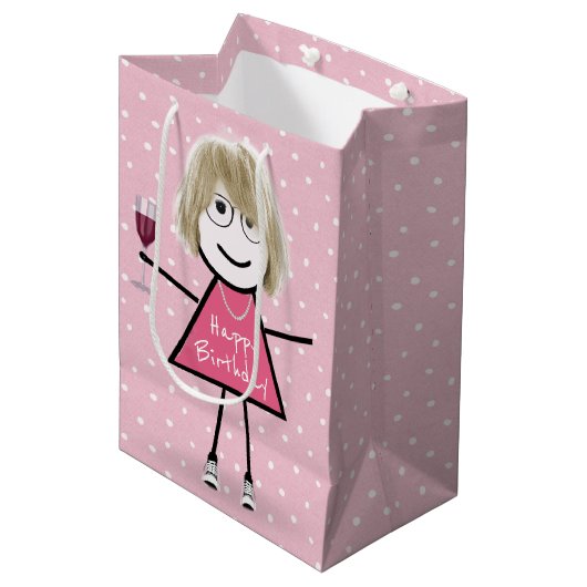 Birthday stick Girl op poka dots Medium Cadeauzakje (Voorkant Gekanteld)