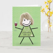 Birthday Stick Girl op Polka Dots Kaart (Gele Bloem)