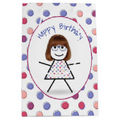 Birthday Stick Girl op Polka Dots Medium Cadeauzakje (Voorkant)