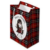 Birthday Stick Girl op Tartan Medium Cadeauzakje (Voorkant Gekanteld)