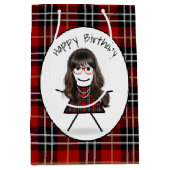 Birthday Stick Girl op Tartan Medium Cadeauzakje (Voorkant)