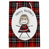 Birthday Stick Girl op Tartan Medium Cadeauzakje (Voorkant)