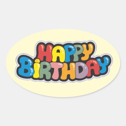 Birthday Sticker met gekleurde tekst (Voorkant)