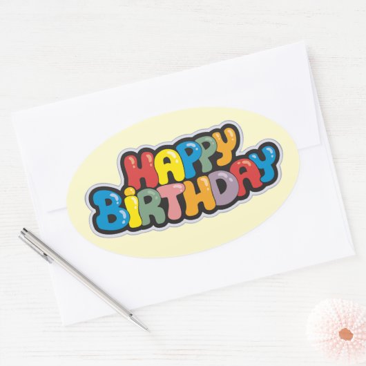 Birthday Sticker met gekleurde tekst (Envelop)