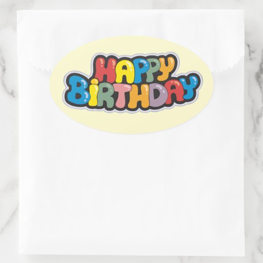 Birthday Sticker met gekleurde tekst (Tas)