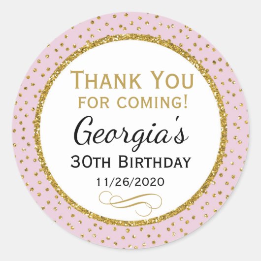 Birthday Sticker Roze Gold Hartelijk dank voor de  (Voorkant)