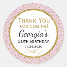 Birthday Sticker Roze Gold Hartelijk dank voor de 
