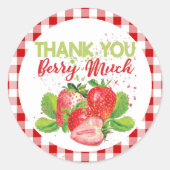 Birthday Strawberry Theme Play Dank u Ronde Sticker (Voorkant)