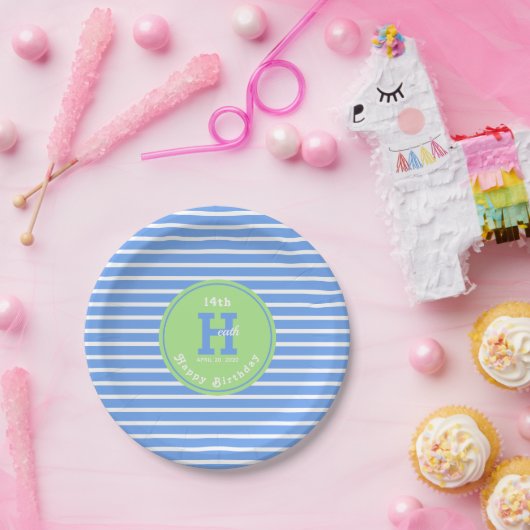 Birthday Stripes Blue ⎮ White Paper Bord (Feest)