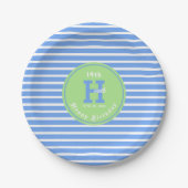 Birthday Stripes Blue ⎮ White Paper Bord (Voorkant)