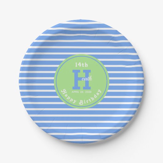 Birthday Stripes Blue ⎮ White Paper Bord (Voorkant)