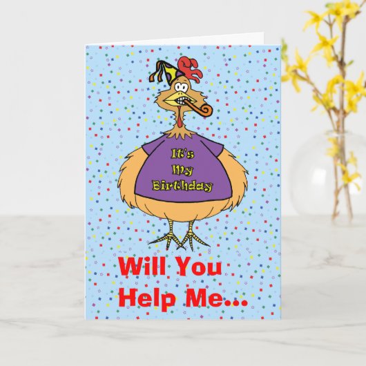 Birthday Suit Chicken Kaart (Gele Bloem)