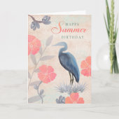 Birthday Summer Leaves Flowers and Heron Kaart (Voorkant)