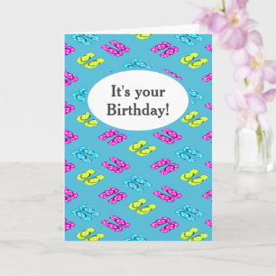 Birthday Summer strand teenslippers op blauw Kaart