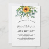 Birthday sunflower eucalyptusgroene uitnodiging (Voorkant)