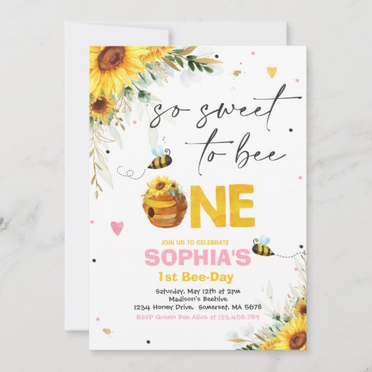 Birthday Sunflower Honey Bee Birthday Party Kaart (Voorkant)