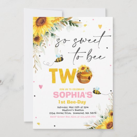 Birthday Sunflower Honey Bee Birthday Party Kaart (Voorkant)