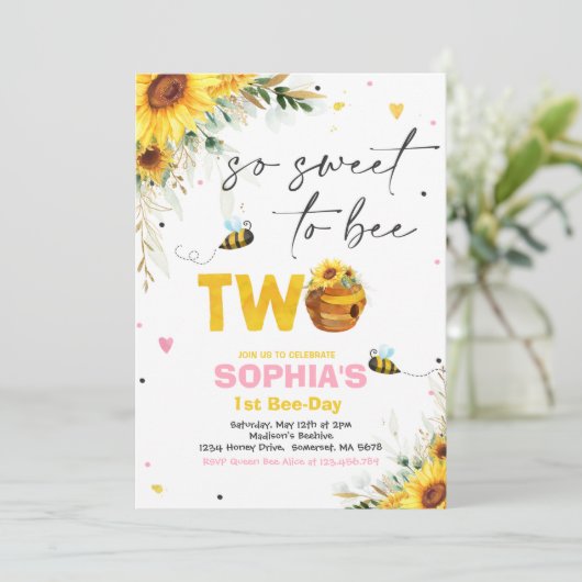 Birthday Sunflower Honey Bee Birthday Party Kaart (Staand voorkant)