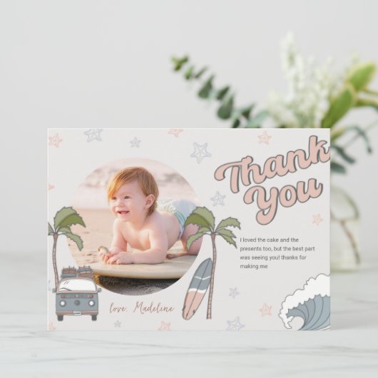 Birthday - surf in de oceaan - Hartelijk dank Kaart (Staand voorkant)