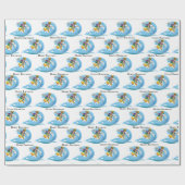 Birthday Surfer op Blue Wave Cadeaupapier (Vlak)