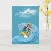 Birthday Surfer op Wave Kaart (Gele Bloem)
