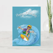 Birthday Surfer op Wave Kaart (Voorkant)