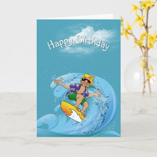 Birthday Surfer op Wave Kaart (Gele Bloem)