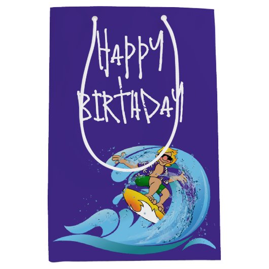 Birthday Surfer op Wave Medium Cadeauzakje (Voorkant)