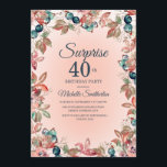 Birthday Surprise 40th Women Pink Blauwgroen Flora Kaart<br><div class="desc">Elegant botanisch roze en blauwgroen waterverf bloemen en verlaat het tuinthema 40ste verrassingsverjaardagsfeest voor vrouwen. Prachtig voor een feestdag elk jaar, maar perfect geschikt voor de herfst. De tekst, de doopvont, de doopvontgrootte en de kleur zijn volledig klantgericht, zodat kan deze kaart voor om het even welke leeftijd worden aangepast....</div>