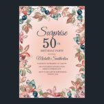 Birthday Surprise 50th Women Pink Blauwgroen Flora Kaart<br><div class="desc">Elegant botanisch roze en blauwgroen waterverf bloemen en verlaat het tuinthema 50ste verrassingsverjaardagsfeest voor vrouwen. Prachtig voor een feestdag elk jaar, maar perfect geschikt voor de herfst. De tekst, de doopvont, de doopvontgrootte en de kleur zijn volledig klantgericht, zodat kan deze kaart voor om het even welke leeftijd worden aangepast....</div>