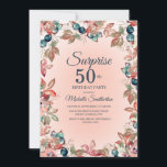 Birthday Surprise 50th Women Pink Blauwgroen Flora Kaart<br><div class="desc">Elegant botanisch roze en blauwgroen waterverf bloemen en verlaat het tuinthema 50ste verrassingsverjaardagsfeest voor vrouwen. Prachtig voor een feestdag elk jaar, maar perfect geschikt voor de herfst. De tekst, de doopvont, de doopvontgrootte en de kleur zijn volledig klantgericht, zodat kan deze kaart voor om het even welke leeftijd worden aangepast....</div>
