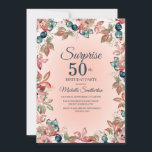 Birthday Surprise 50th Women Pink Blauwgroen Flora Kaart<br><div class="desc">Elegant botanisch roze en blauwgroen waterverf bloemen en verlaat het tuinthema 50ste verrassingsverjaardagsfeest voor vrouwen. Prachtig voor een feestdag elk jaar, maar perfect geschikt voor de herfst. De tekst, de doopvont, de doopvontgrootte en de kleur zijn volledig klantgericht, zodat kan deze kaart voor om het even welke leeftijd worden aangepast....</div>