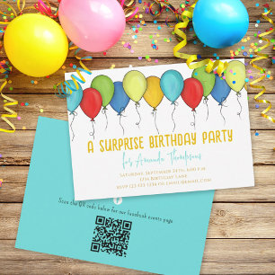 Birthday Surprise Party Balloons QR-code Facebook Kaart