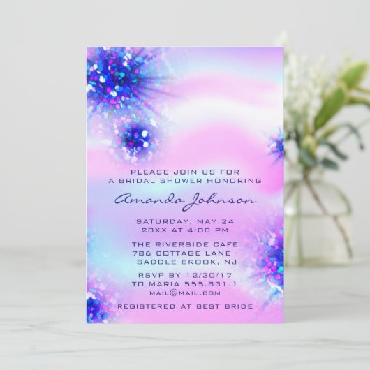 Birthday Sweet 16th Holographic Blue Pink Kaart (Staand voorkant)