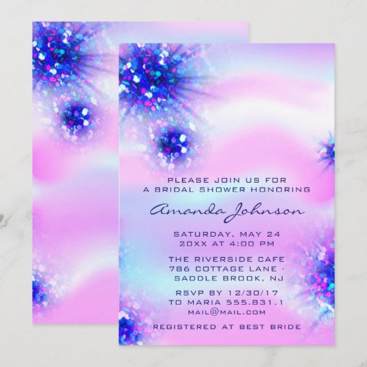 Birthday Sweet 16th Holographic Blue Pink Kaart (Voorkant / Achterkant)