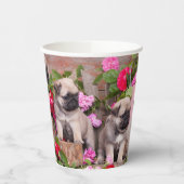 Birthday Sweet Baby Pugs Floral Party Papieren Bekers (Links)