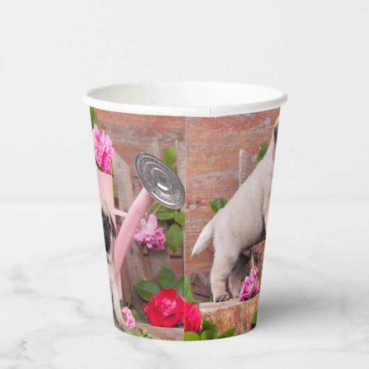 Birthday Sweet Baby Pugs Floral Party Papieren Bekers (Rechts)