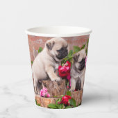 Birthday Sweet Baby Pugs Floral Party Papieren Bekers (Voorkant)