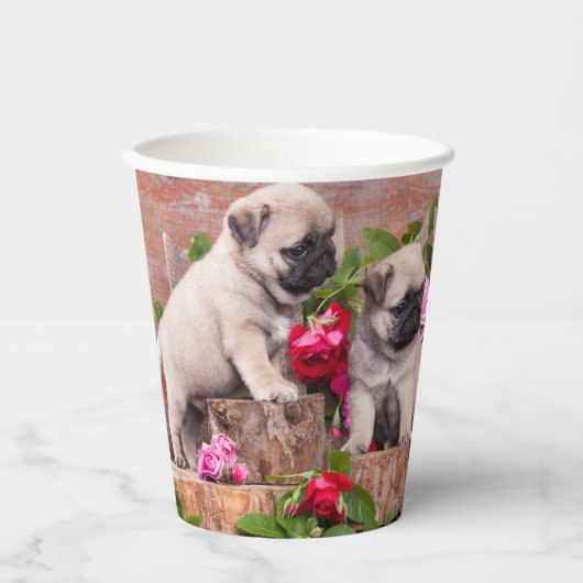 Birthday Sweet Baby Pugs Floral Party Papieren Bekers (Voorkant)