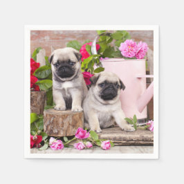 Birthday Sweet Baby Pugs Floral Party Servet