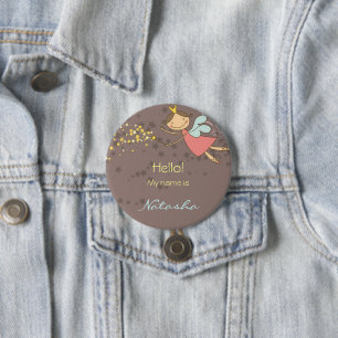 Birthday Sweet Fairy and Stars Name Tag Button