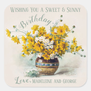 Birthday Sweet & Sunny De Longpre bloemen CC1015 Vierkante Sticker