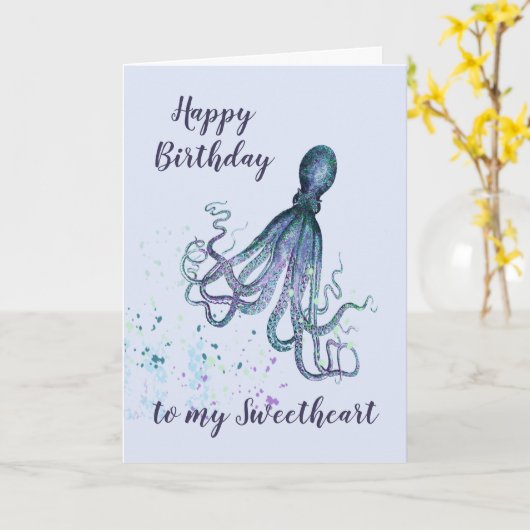 Birthday Sweetheart Fun Romantic Octopus Humor Kaart (Gele Bloem)