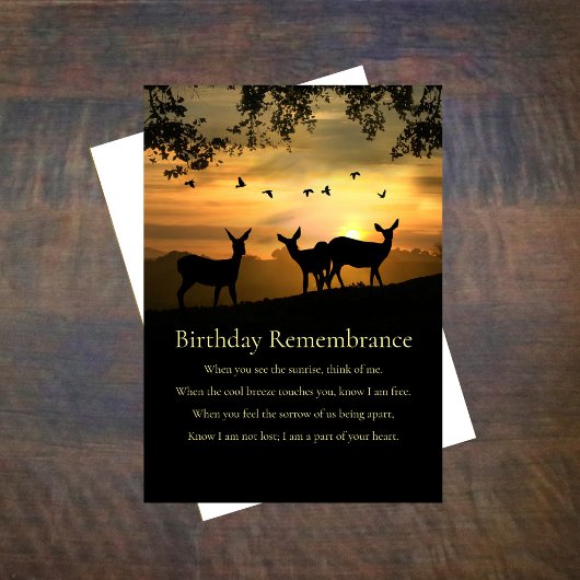 Birthday Sympathy Remembrance with Deer and Poem Kaart